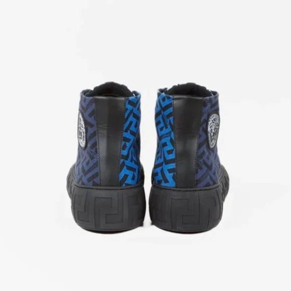 Versace Blue La Greca Canvas High-Top Sneakers - Picture 3 of 12